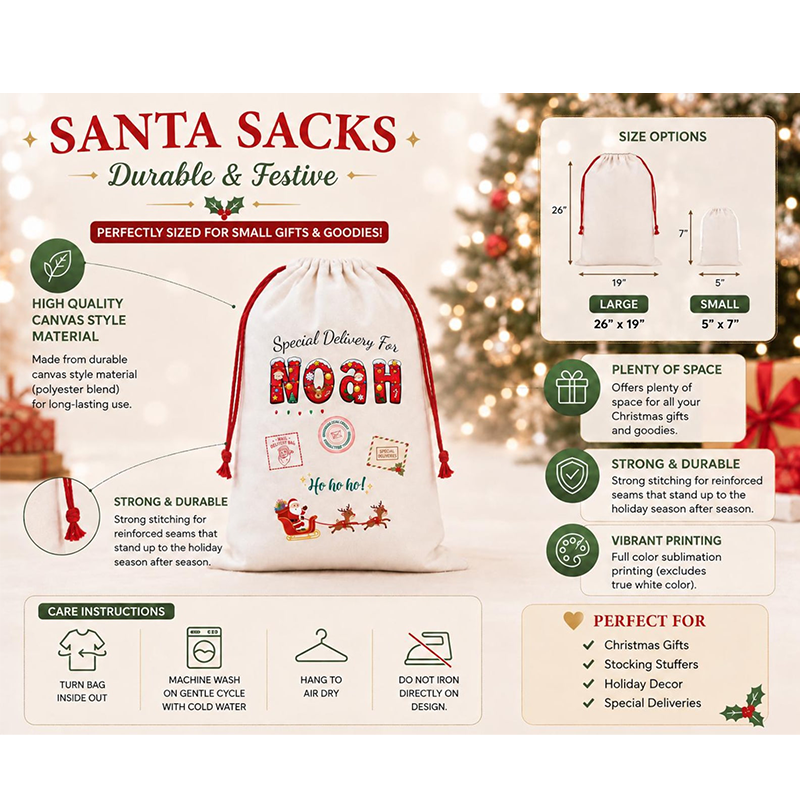 Personalized Santa Claus Sack Personalized with Pet Photo, Dog & Cat, Large Santa Bag Personalized, Christmas Eve Gift Bag, Custom Santa Sack