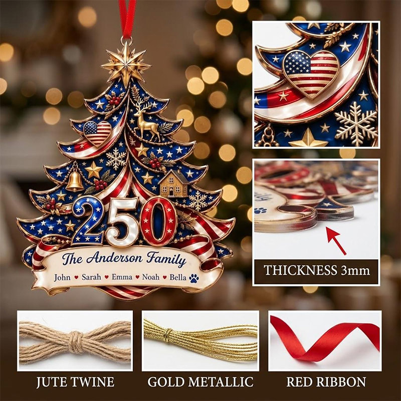 Personalized America Anniversary Ornament 1776-2026 Custom Family Name USA Flag 2D Acrylic Christmas Tree Decor Patriotic Keepsake Gift