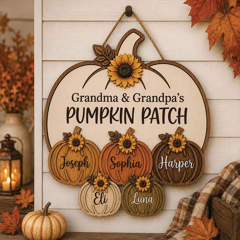 Personalized Grandma Grandpa's Pumpkin Patch Door Hanger Fall Season Decor Fall Pumpkin Patch Sign Grandma Thanksgiving Decor Pumpkin Kid