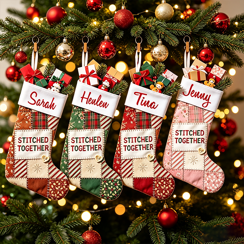 Personalized Sewing Themed Christmas Stocking, Sewn With Love Custom Name Xmas Stocking