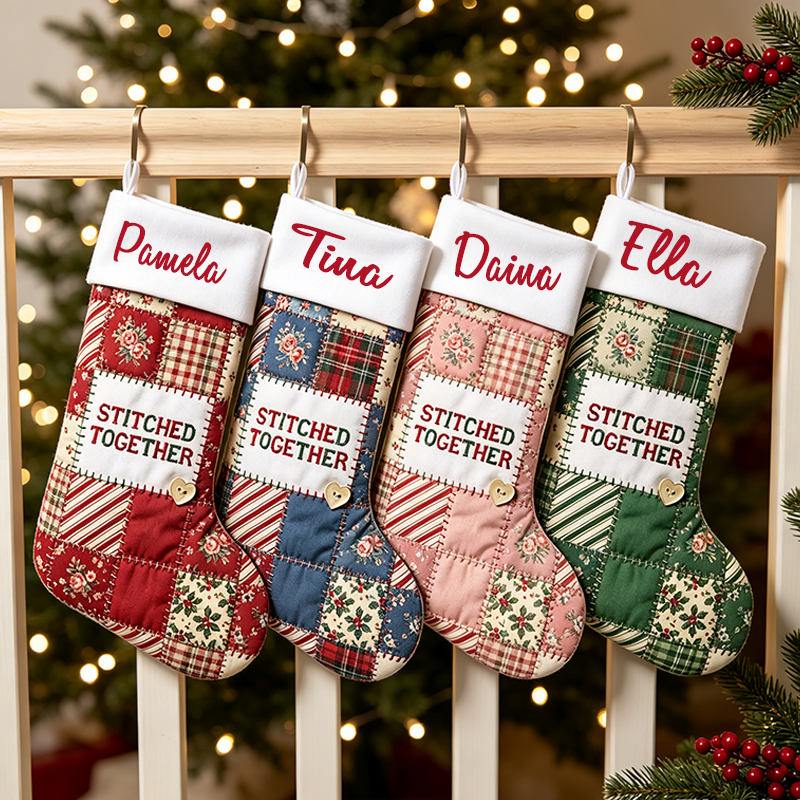 Personalized Sewing Themed Christmas Stocking, Sewn With Love Custom Name Xmas Stocking