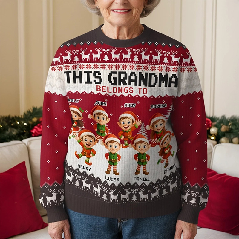 Personalized Unisex Ugly Sweatshirt Custom Christmas Birthday Gifts For Grandpa Grandma Mom Proud Grandpa Of The Cutest Elves In Town