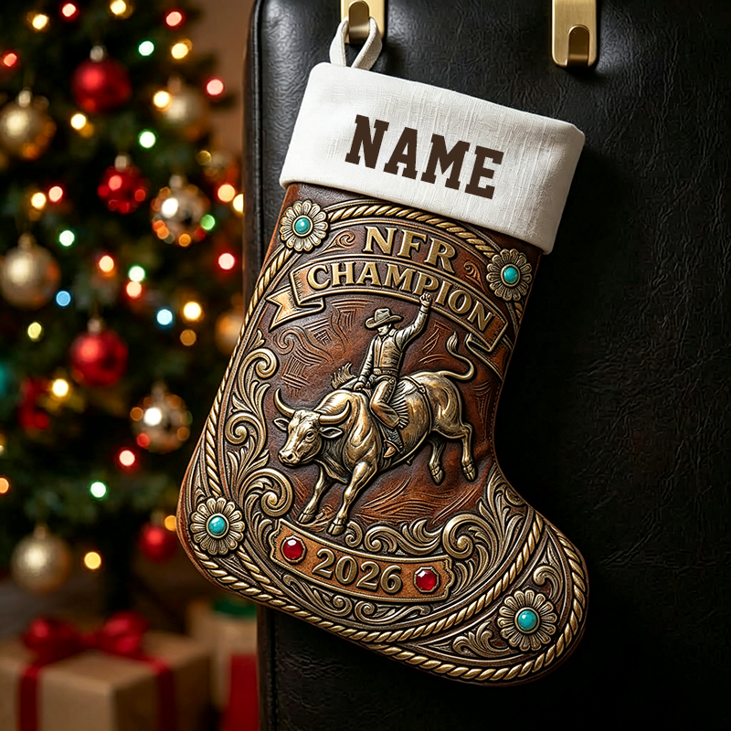 Personalized Name Western Cowboy Boot Christmas Stocking | NFR Rodeo Holiday Decor