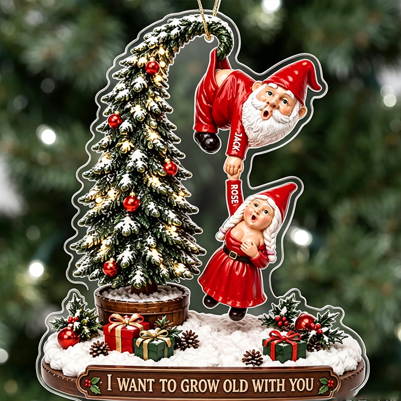 Personalized Funny Old Santa Couple Ornament - Personalized Gifts For Couple Christmas Ornamen