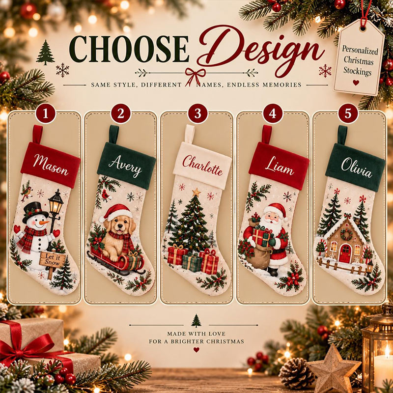 Personalized Christmas Stocking With Name Custom Family Stocking Santa Stocking Holiday Fireplace Decor Christmas Gift For Family
