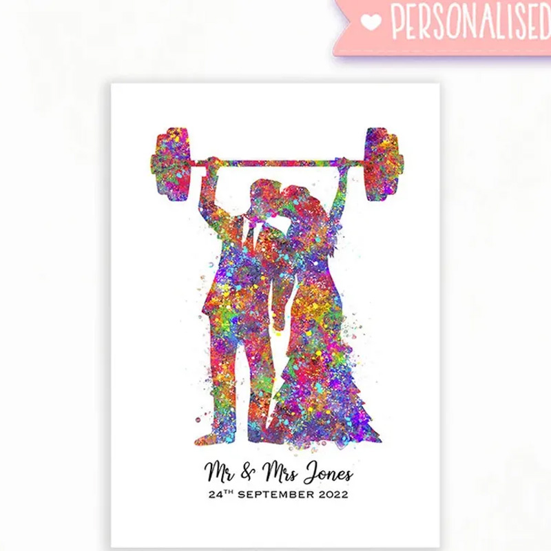 Personalized Gym Protaint Fitness Couple Watercolour Print Gym Art Decor Gift for Gym Lover