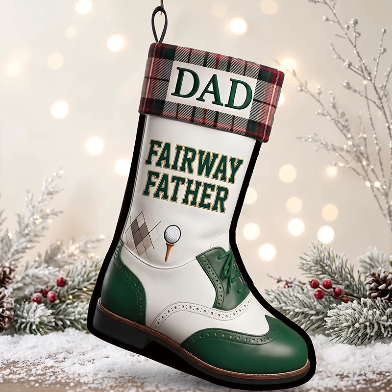 Personalized Fairway Father Christmas Stockings Custom 2D Print Golf Lovers Name Stocking Holiday Decoration Christmas Stocking for Dad