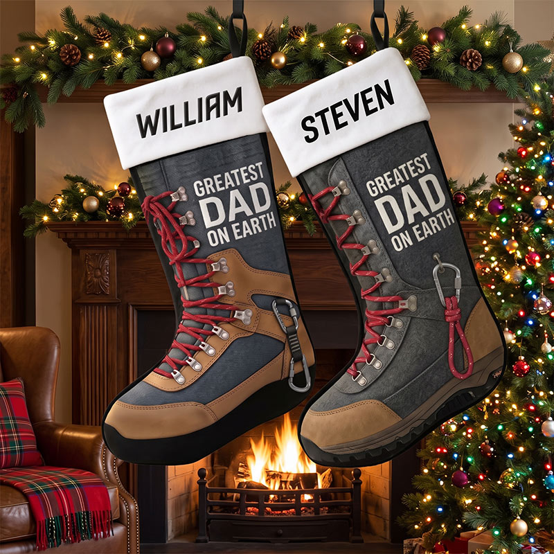 Personalized Greatest Dad On Earth Christmas Stocking Outdoor Adventure Lovers Name Stocking Custom Holiday Decor Every Step with You is an Adventure