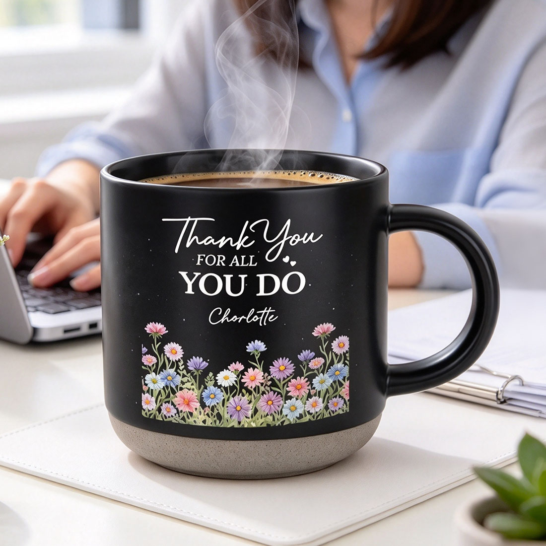 Personalized Birth Flower Ceramic Coffee Mug with Text Daily Use Birthday Office Gift for Colleague Retiree Employee Woman