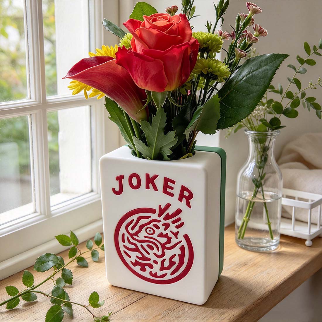 3D Printed Mahjong Joker Tile Plastic Vase Planter with Waterproof Insert