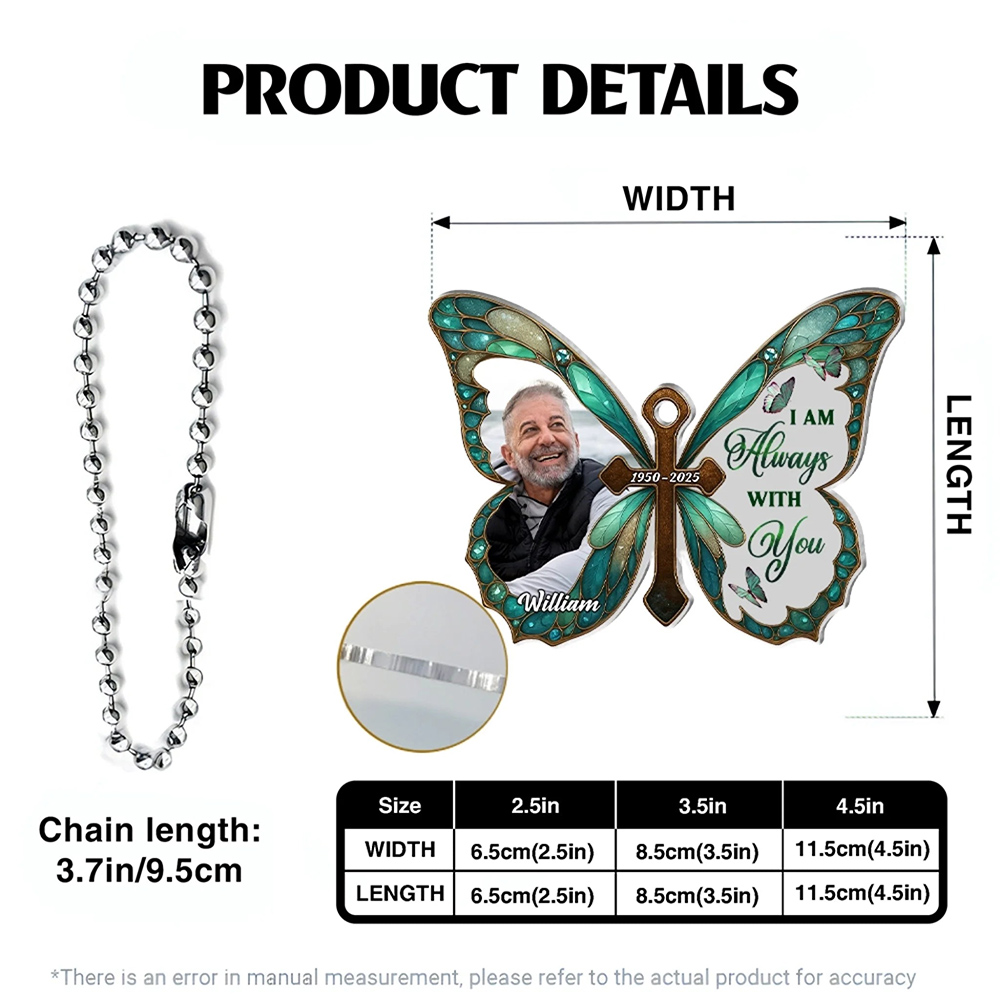 Personalized Memorial Butterfly Car Hanger with Photo Always With You