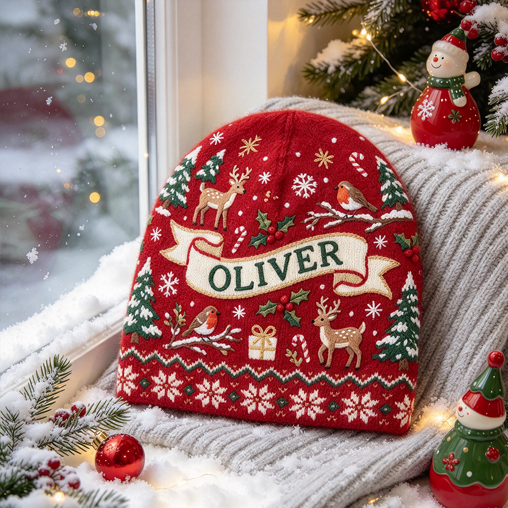 Personalized Merry Christmas Beanie | Custom Name Knit Hat