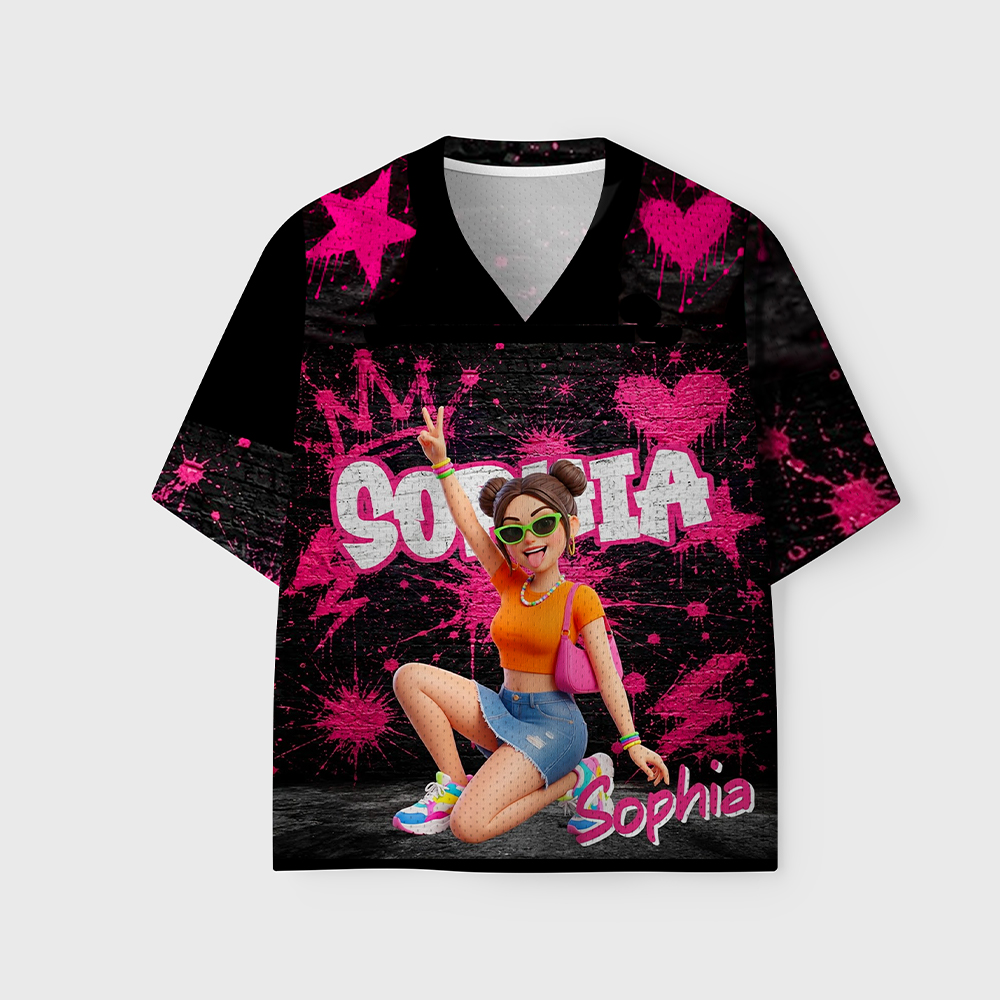Personalized 3D-Effect Artwork Trendy Graffiti Cartoon Character Photo Soft Mesh Jersey with Name Daily Wear Christmas Holiday Gift for Family Kids