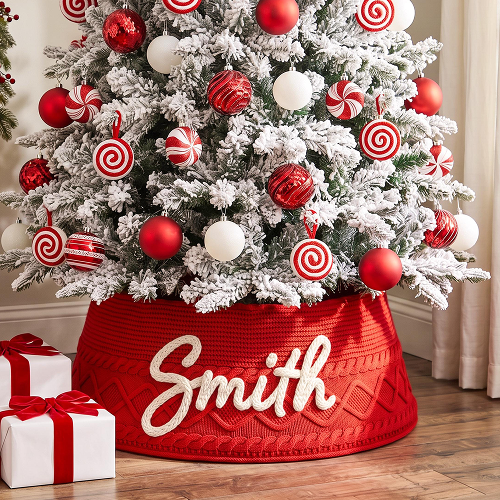 Personalized Christmas Tree Collar with Name Custom Tree Skirt Fabric Tree Ring  Christmas Housewarming Gift