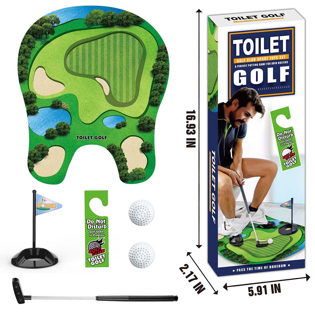 Toilet Golf Mini Game Set Funny Bathroom Putting Green Golf Toy Kit Novelty Gag Gift for Golf Lovers