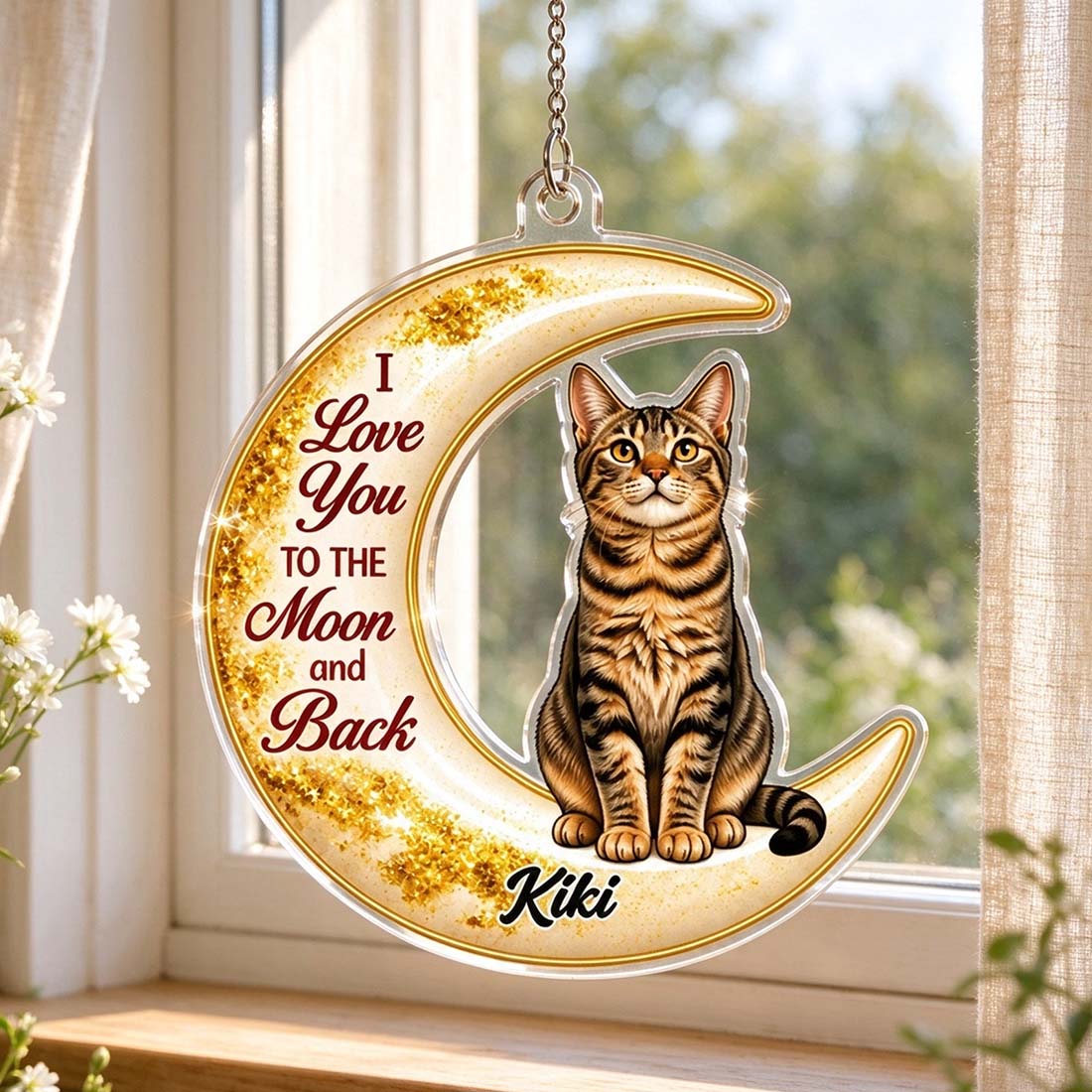 Personalized Pet Moon Hanging I love You to the Moon and Back Acrylic Ornament with Name Christmas Gift for Family Pet Owner