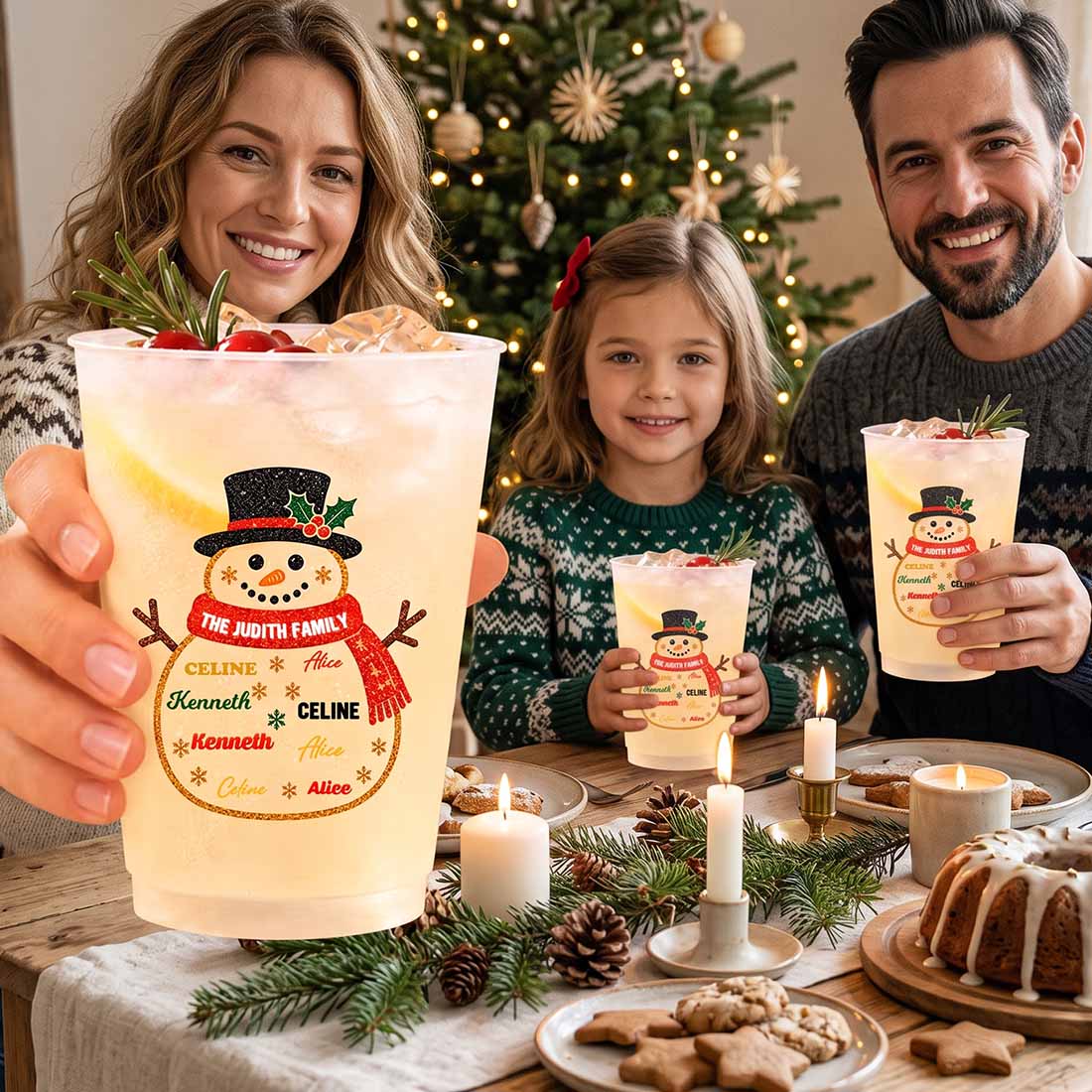Personalized Family Christmas Element 12-16 oz Plastic Cup with Text and Name Christmas Family Gathering Party Gifts