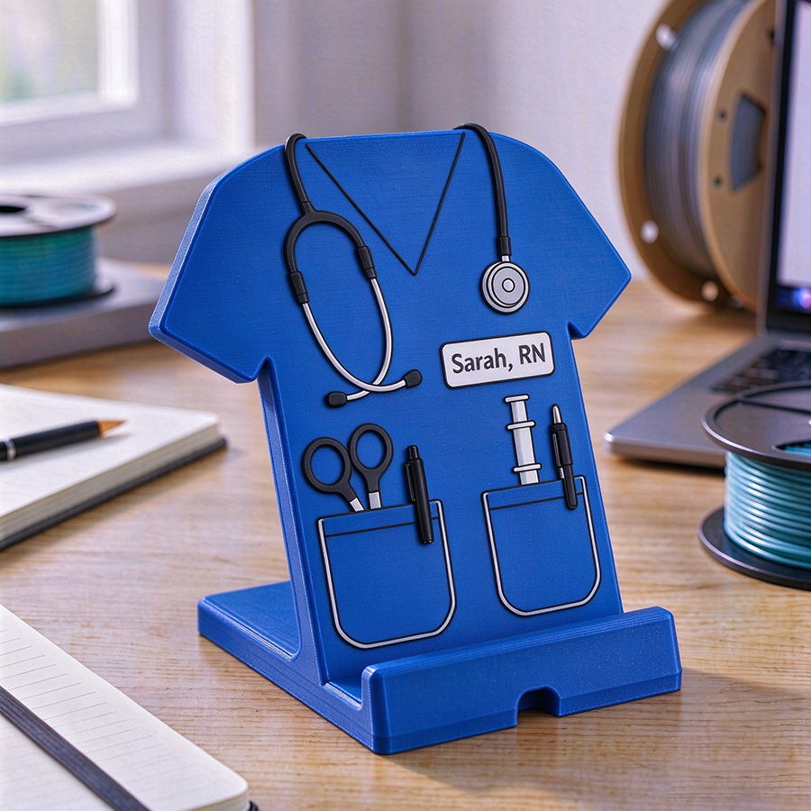 Personalized 3D Print Phone Holder Designed in The Shape of Medical Scrubs