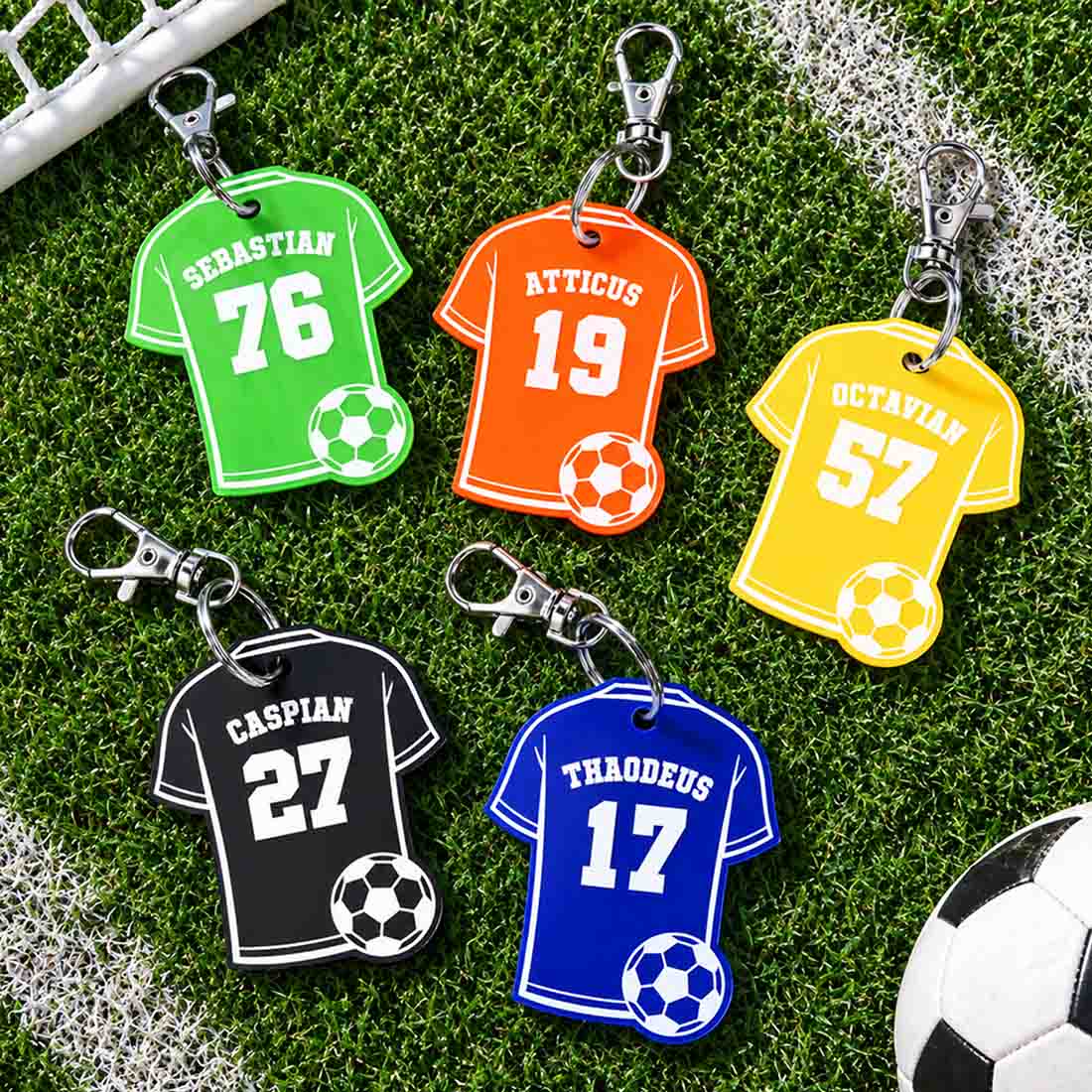 Personalized Multicolor Soccer Jersey Acrylic Keychain Bag Tag Set with Name and Number Team
