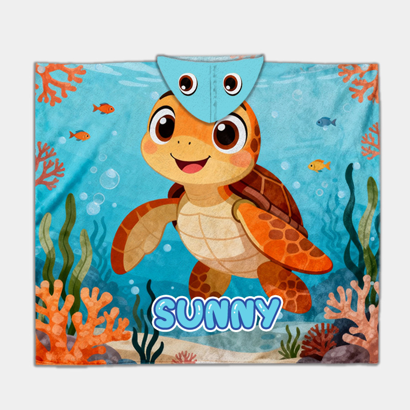 Personalized Ocean Creature Hoodie Blanket Custom Name Cozy and Fun Gift for Kids Ocean Lovers