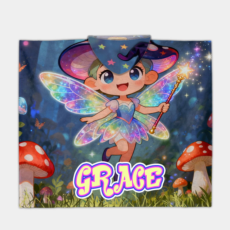 Personalized Imaginative Fantasy Theme Hooded Blanket Custom Name Practical Fun Gift for Kids Indoor Outdoor