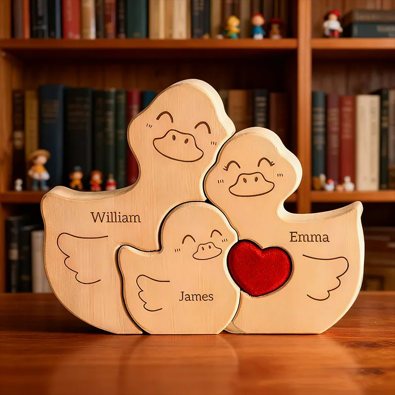 Personalized Wooden Duck Family Puzzle for Family Keepsake Gifts Mothers Gifts for Mom Kids Grandma Wife Daughter