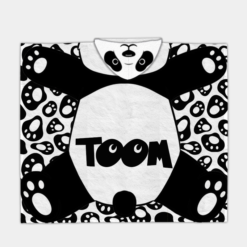 Personalized Adorable Panda Bear Hooded Blanket Custom Name Practical Fun Gift for Kids Indoor Outdoor