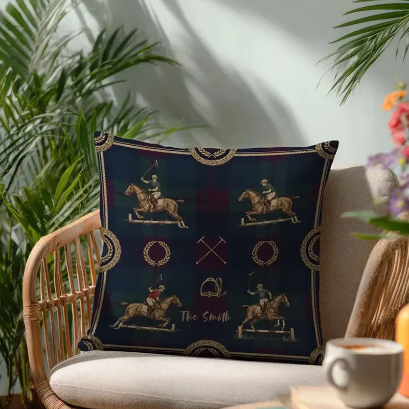 Personalized Equestrian Throw Pillow Polo Horse Pillow Case Tartan Design Pillow Jumping Horse Decor Sport Decor Pillow Covers Polo Gifts for Riding Lovers Equestrian Lovers