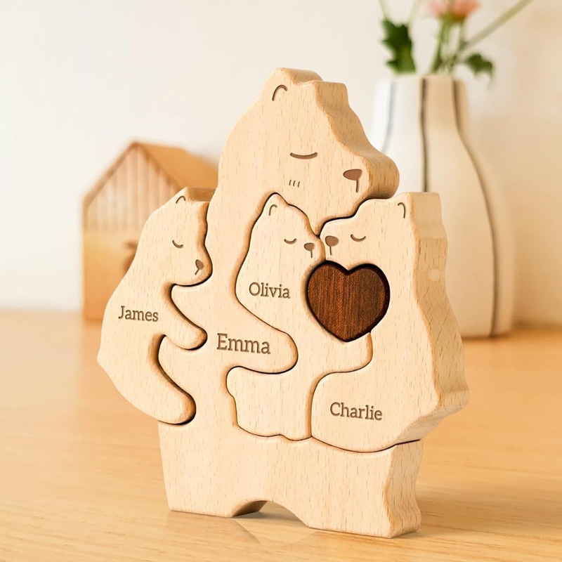 Personalized Wooden Mommy Bears Family Puzzle Custom Puzzles with 2–5 Names Father's Day Gifts for Dad Mom Grandma Birthday Mother's Day Decorations