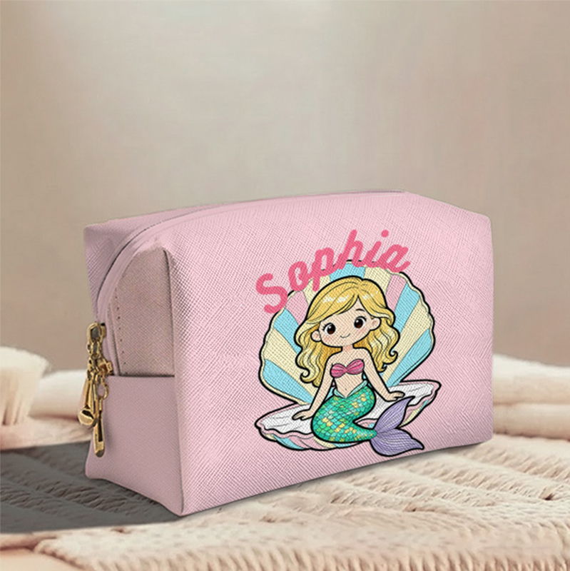 Personalized Cute Mermaid Toiletry Bag Custom Name for Kids Travel Gifts and Daily Use