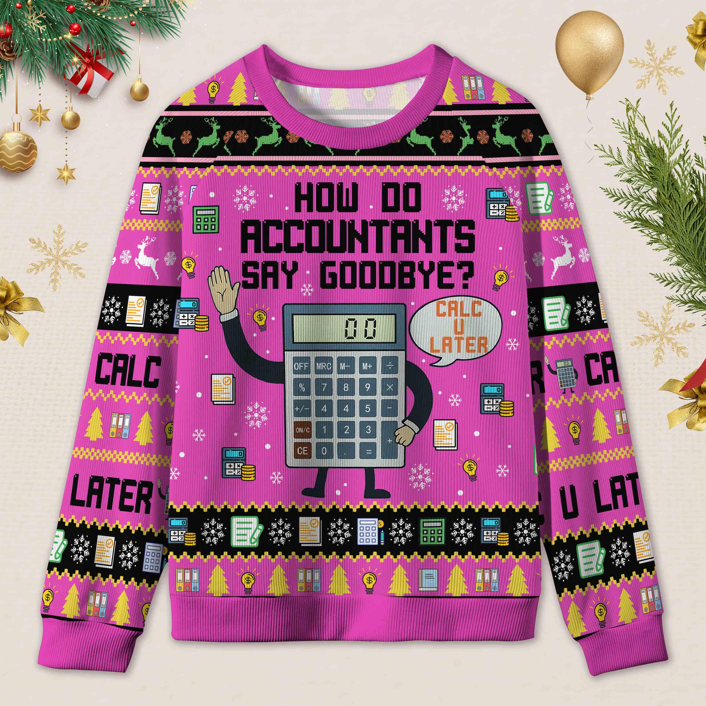 Personalized Accounting Hilarious Greeting Ugly Christmas Sweater Funny Financial Gift for Accountants