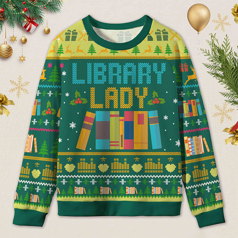 Personalized Library Themed Ugly Sweater Holiday Gift for Librarians