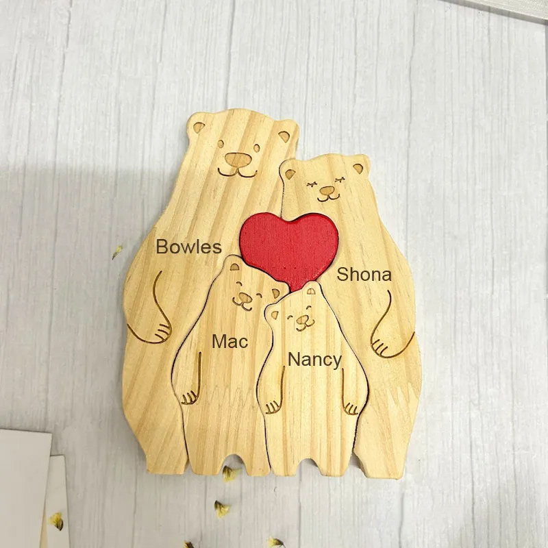 Personalized Wooden Bear Family Puzzle Wooden Hugging Bears With Heart Engraved Custom Name Family Puzzle Family Anniversary Gifts Housewarming Gift