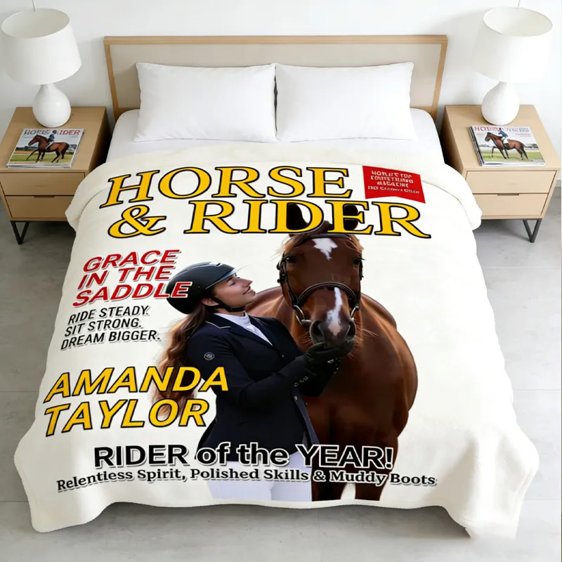 Personalized Custom Photo Magazine Cover Blanket Equestrian Gifts for Riding Lovers Equestrian Lovers
