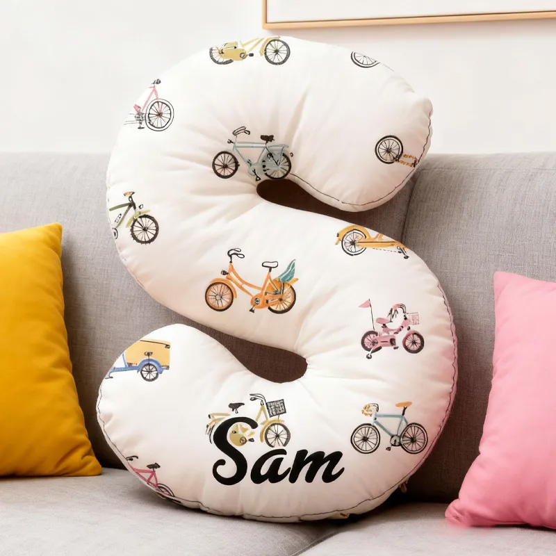 Personalized Bicycle Pattern Letter Pillow Graphic 3D Print Funny Letter Pillow Name Pillow Comfortable Travel Cushion for Riders Riding Lovers