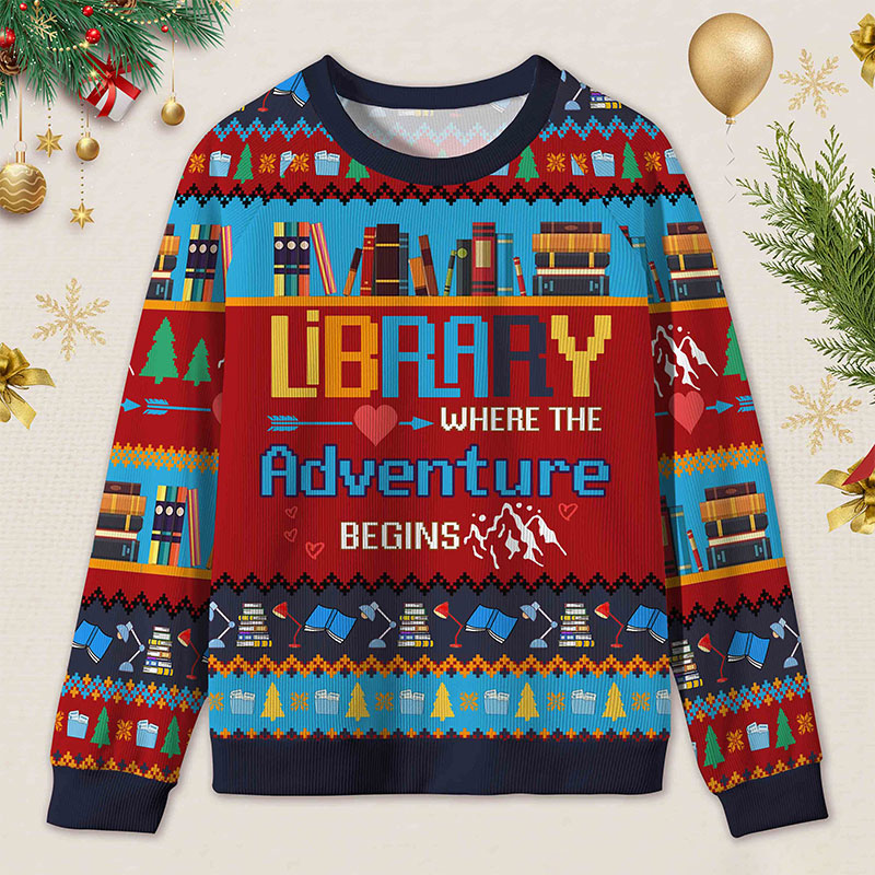 Personalized Library Adventure Ugly Sweater Holiday Gift for Librarians