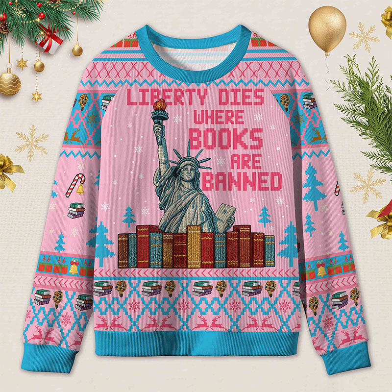Personalized Freedom to Read Defiant Ugly Sweater Holiday Gift for Book Lovers
