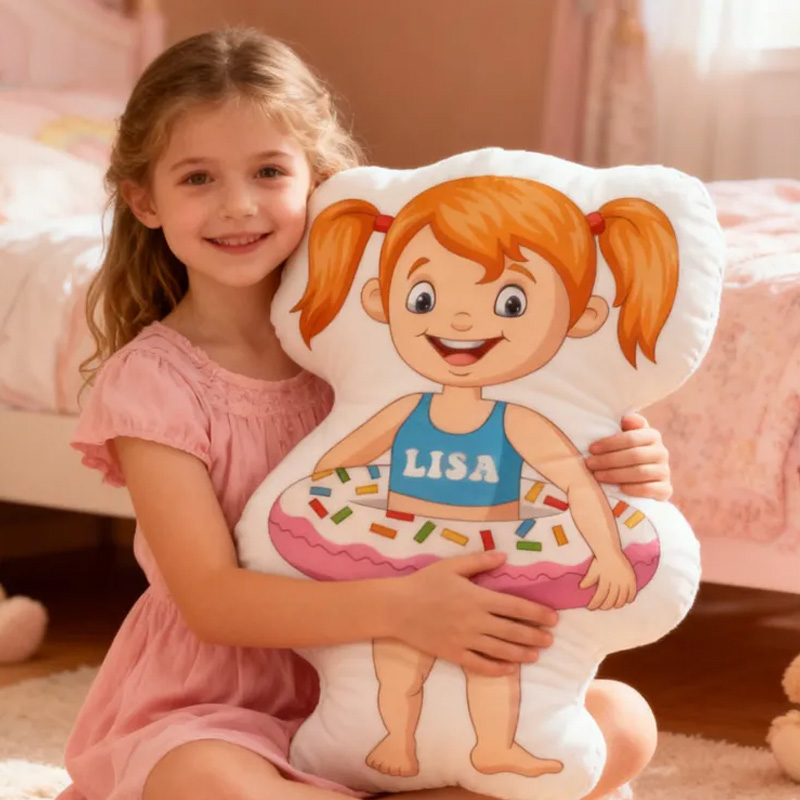 Personalized Swimming Ring Donut Pillow Throw Pillow Graphic 3D Print Swimming Fitness Decoration Pillow Exercise Sport Pillow Female Swimmer Holiday Gift Custom Swim Pool Keepsake for Kids or Teens Swimming Lovers