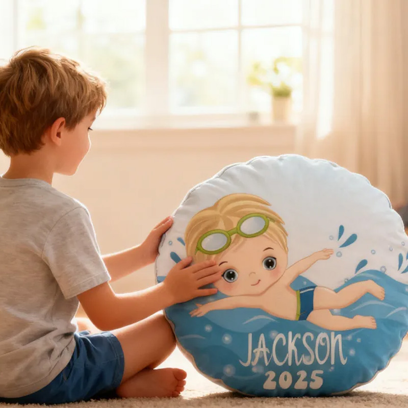 Personalized Boys Swimming Pillow Throw Pillow Graphic 3D Print Swimming Fitness Decoration Pillow Exercise Sport Pillow Female Swimmer Holiday Gift Custom Swim Pool Keepsake for Kids or Teens 
