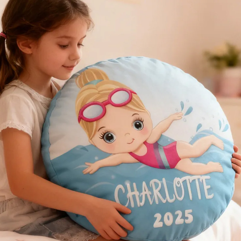 Personalized Girls Swimming Pillow Throw Pillow Graphic 3D Print Swimming Fitness Decoration Pillow Exercise Sport Pillow Female Swimmer Holiday Gift Custom Swim Pool Keepsake for Kids or Teens 