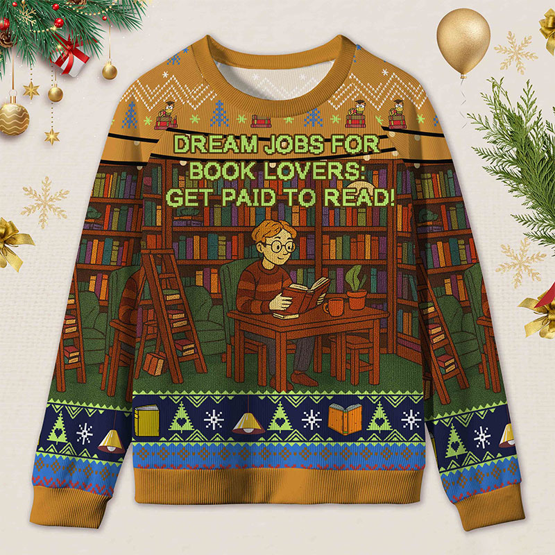 Personalized Library Interpretation Ugly Sweater Holiday Gift for Book Lovers