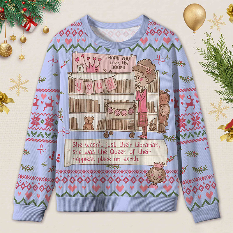 Personalized Heartwarming Librarian Compliments Ugly Sweater Holiday Gift for Book Lovers
