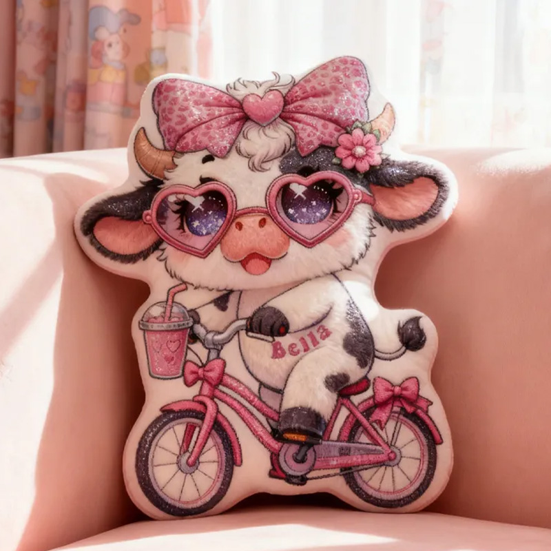 Personalized Pink Dairy Cow Pillow Cozy Lovely Graphic 3D Print Throw Pillow Name Pillow Comfortable Travel Cushion for Kids Girls Riding Lovers