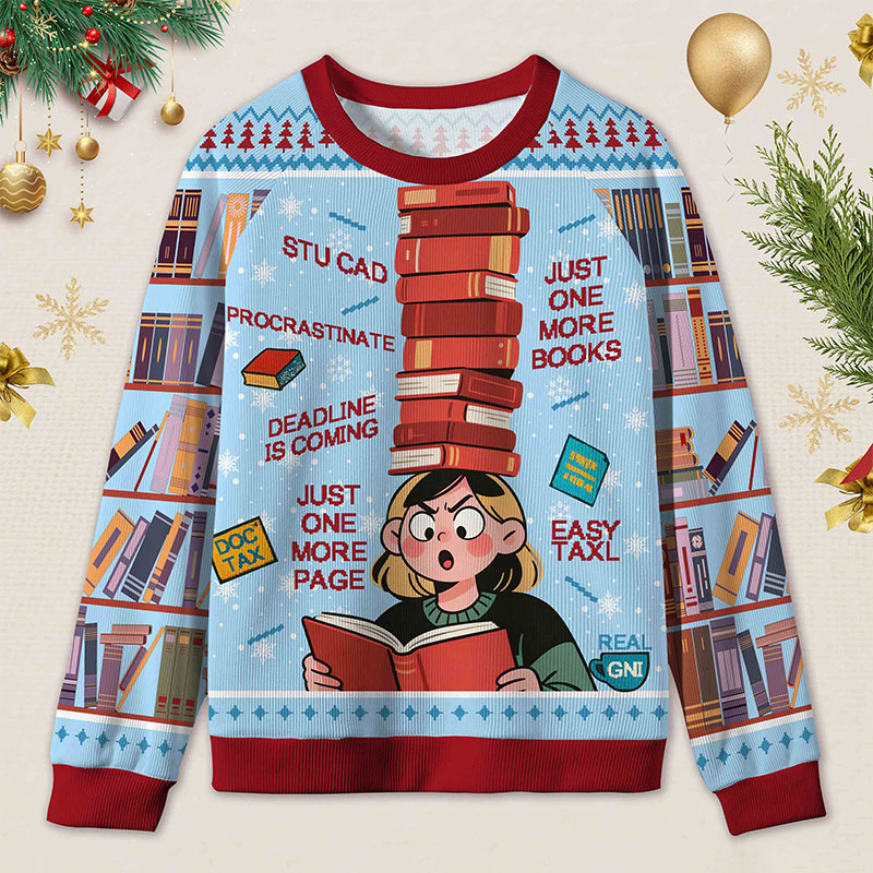 Personalized Reading Procrastination Humor Ugly Sweater Librarian Life Holiday Gift for Book Lovers