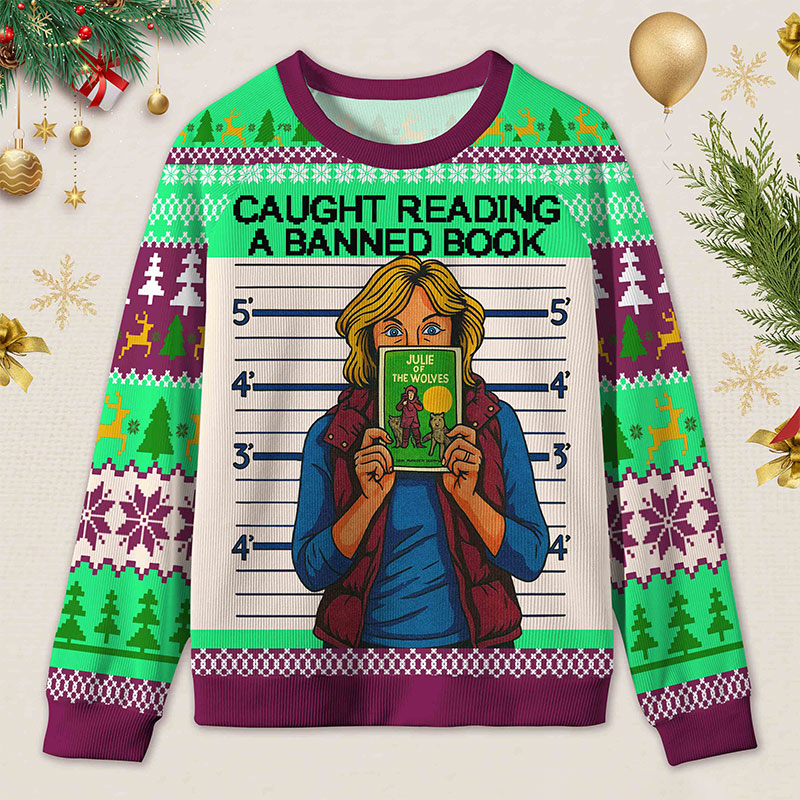 Personalized Banned Books Secret Reading Defiant Manifesto Ugly Sweater Holiday Gift for Book Lovers