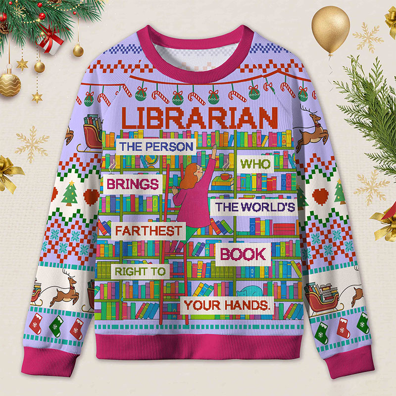 Personalized Librarian Tribute Ugly Sweater Office Holiday Party Gift for librarian