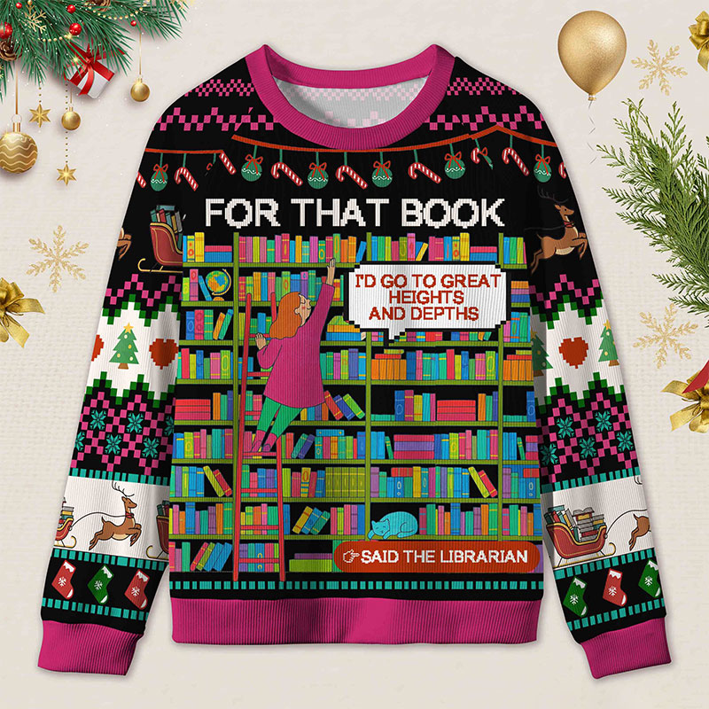 Personalized Library Slogan Witty Ugly Sweater Holiday Gift for Librarians
