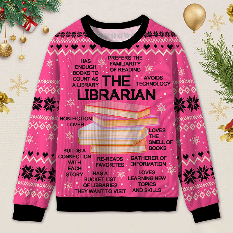 Personalized Librarian Book Spirit Ugly Sweater Holiday Gift for Librarians
