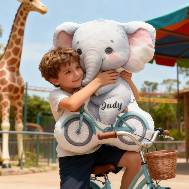 Personalized Elephant Bike Pillow Cozy Graphic 3D Print Bow Letter Pillow Name Pillow Comfortable Travel Cushion for Kids Riding Lovers
