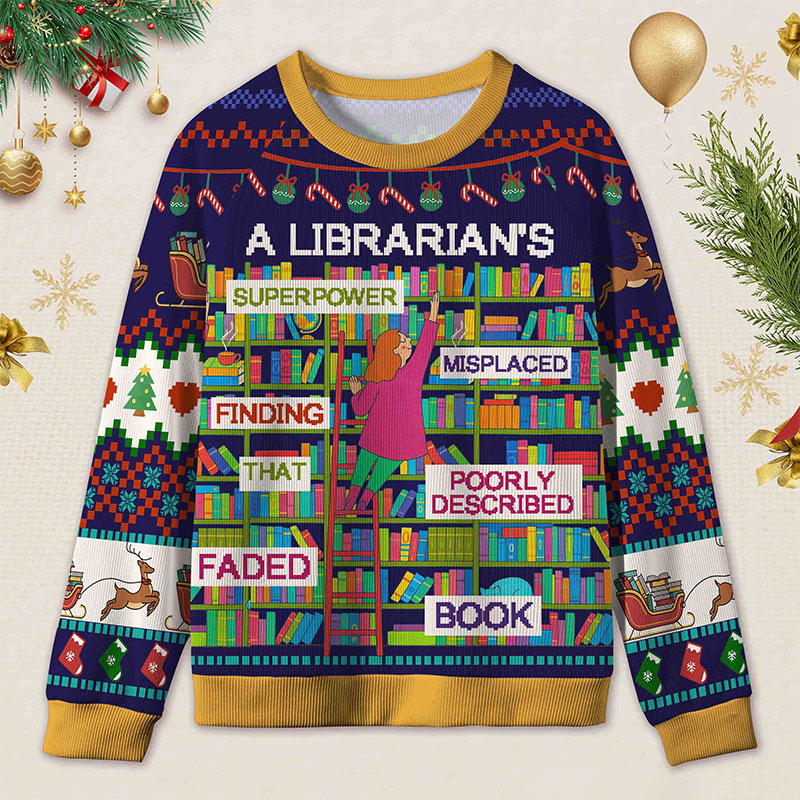 Personalized Librarian Superpowers Funny Ugly Sweater Office Holiday Party Gift for librarian